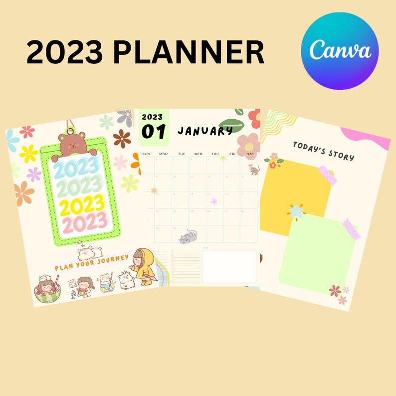 2023 Calendar Planner Canva Template, Agenda Template, Monthly Daily