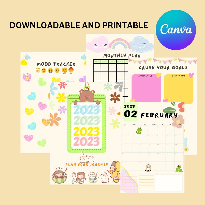 2023 Calendar Planner Canva Template, Agenda Template, Monthly Daily