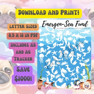 Desafio de economia de 1 mil do fundo Emergen-SEA para impressão, fundo de emergência, tamanho carta com painel A5 e rastreador