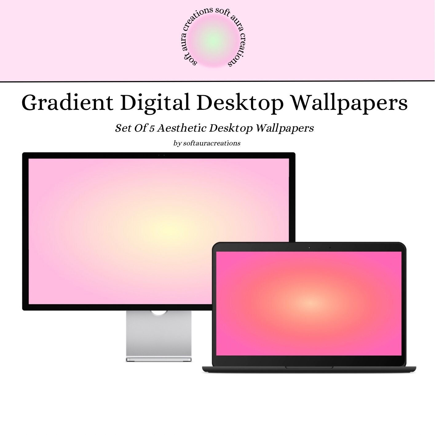 Set of 5 Gradient Desktop Wallpapers Aesthetic, Aura, Pinterest Style