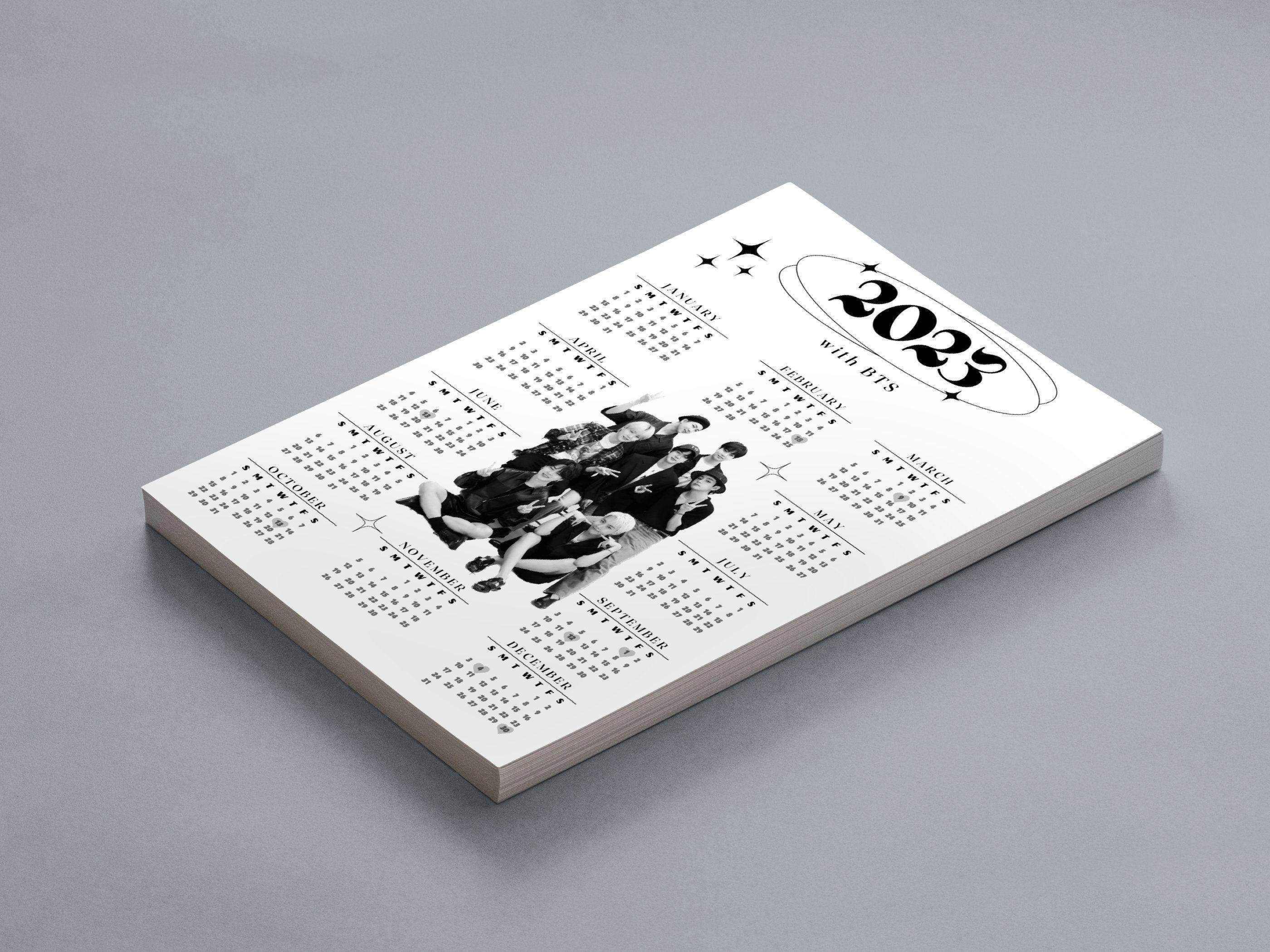 Set of 2 BTS Printable Calendars BTS Calendar Monthly Calendar ...