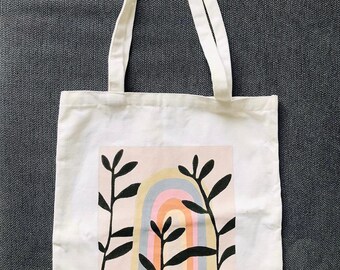 handpainted tote bag, made of canvas, white, 15 x 13 inches