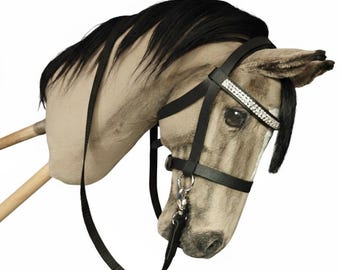 Hobby Horse bridle, black bridle including reins, hobby horsing accessory, bitless leather bridle