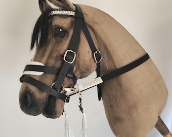 Hobby Horse bridle, white-padded bridle including reins, hobby horsing accessory