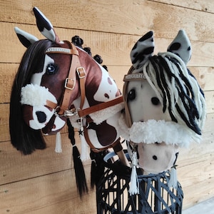 Hobby Horse bridle, bridle with fur trim, teddy fur bridle with reins and breastplate -set of 3-, hobbyhorsing accessories