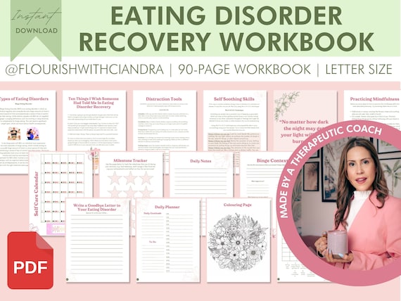 Eating Disorder Recovery Workbook, Psychologist Resources, Therapy Worksheets, Mental Health Resources Tools, DBT, CBT