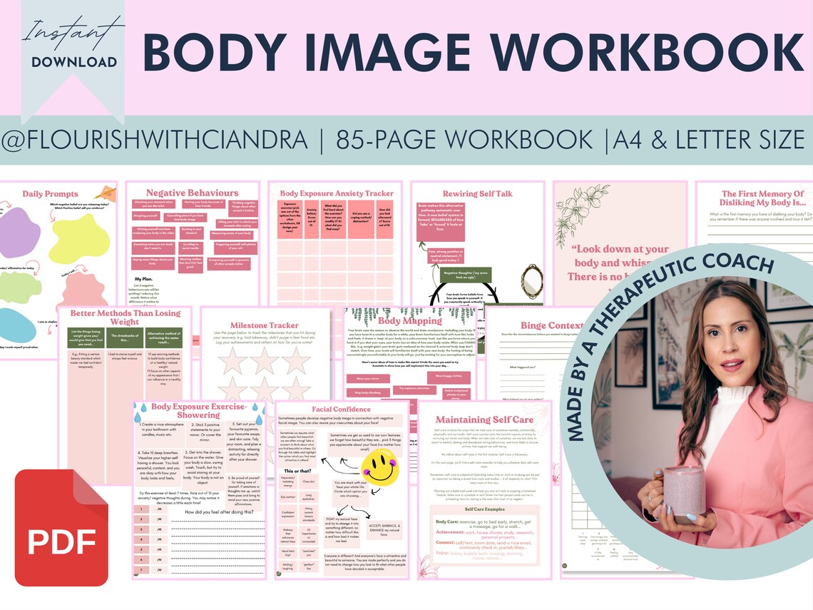 Body Image Workbook, Body Positive Worksheets, Body Acceptance, Eating