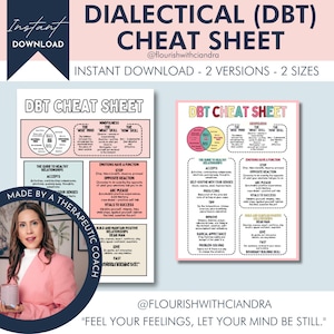 DBT Cheat Sheet, DBT skills, BPD, Borderline personality, therapy worksheet, mental health printable, therapy office decor, therapy resource