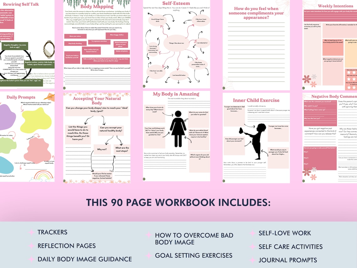 Body Image Workbook, Body Positive Worksheets, Body Acceptance, Eating