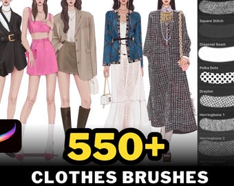 550+ Procreate Fashion Brushes, Kleidung, Stoff, Schmuck, Muster Stempel (Digitaler Download)