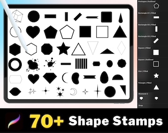 70+ Procreate Shape Stamps, Procreate Geometric Shape Stamps, Procreate Lettering Brushes, Procreate Abstract Shapes, Outline Stamps