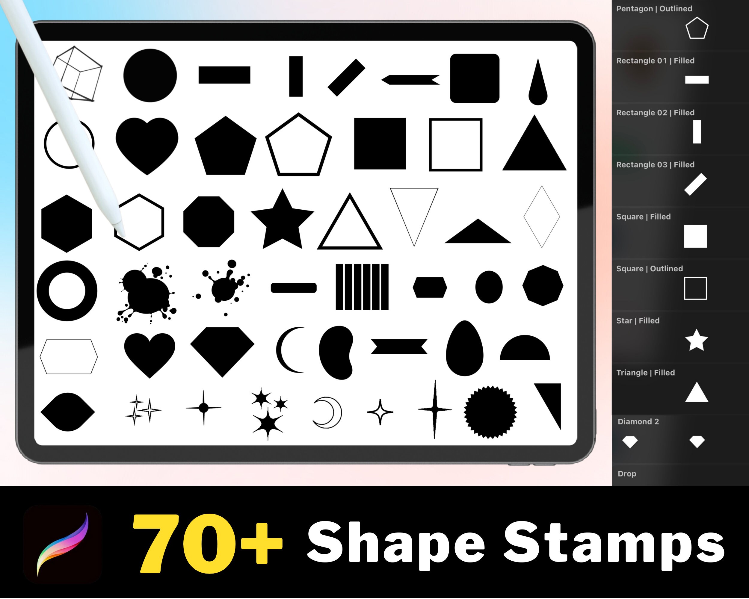 70+ Procreate Shape Stamps – Geometric & Abstract Outline Brushes for Lettering and Design