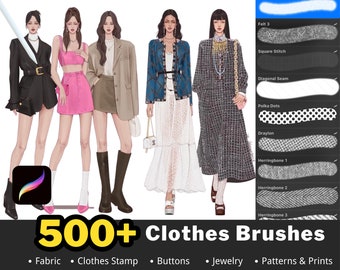 500+ Procreate Clothes Brushes Stamps, Procreate Fabric Brushes, Fabric Texture Brushes, Procreate clothing, Procreate fashion, Texture