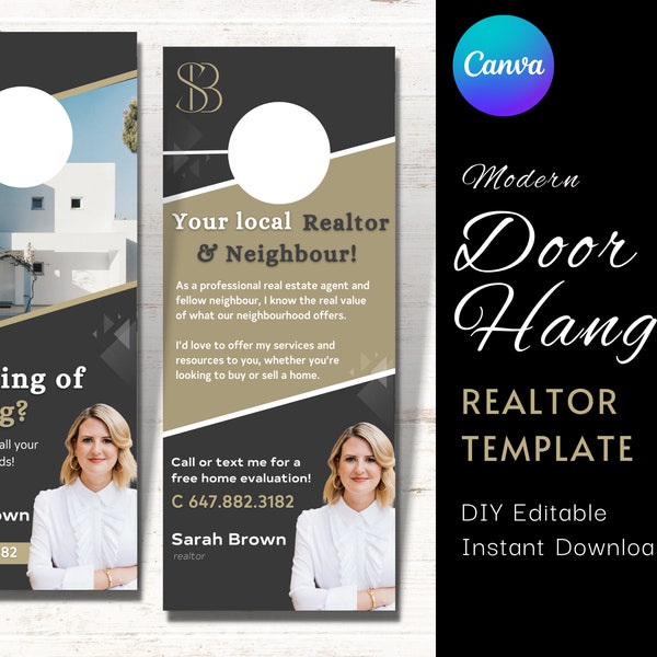 Real Estate Door Hanger Template, Real Estate Agent, Real Estate Farming, Door Hanging, Real Estate Marketing, Real Estate Branding