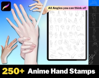 250+ Procreate Anime Hand Stamps, Manga Brushset (Digital Download)