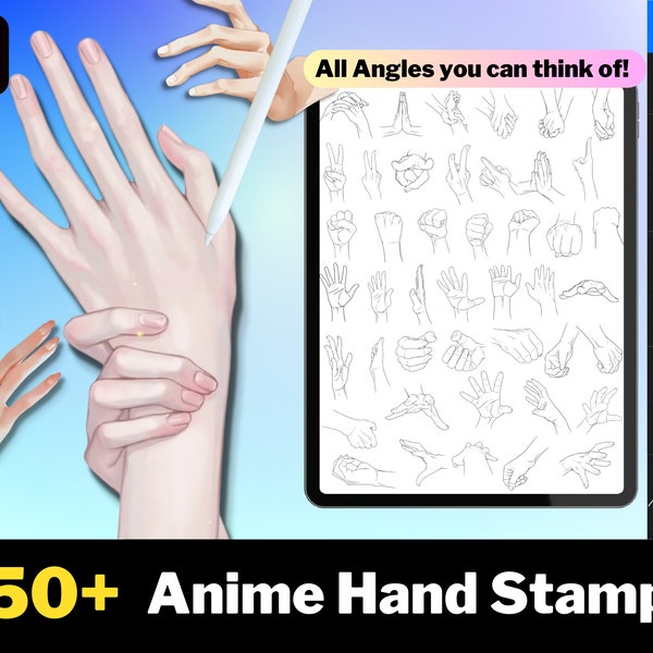 250+ Procreate Anime Hand Stamps, Procreate Brushes Anime, Anime Hand Guides Brushset, Procreate Hand Brush, Procreate Manga Hand Stamps