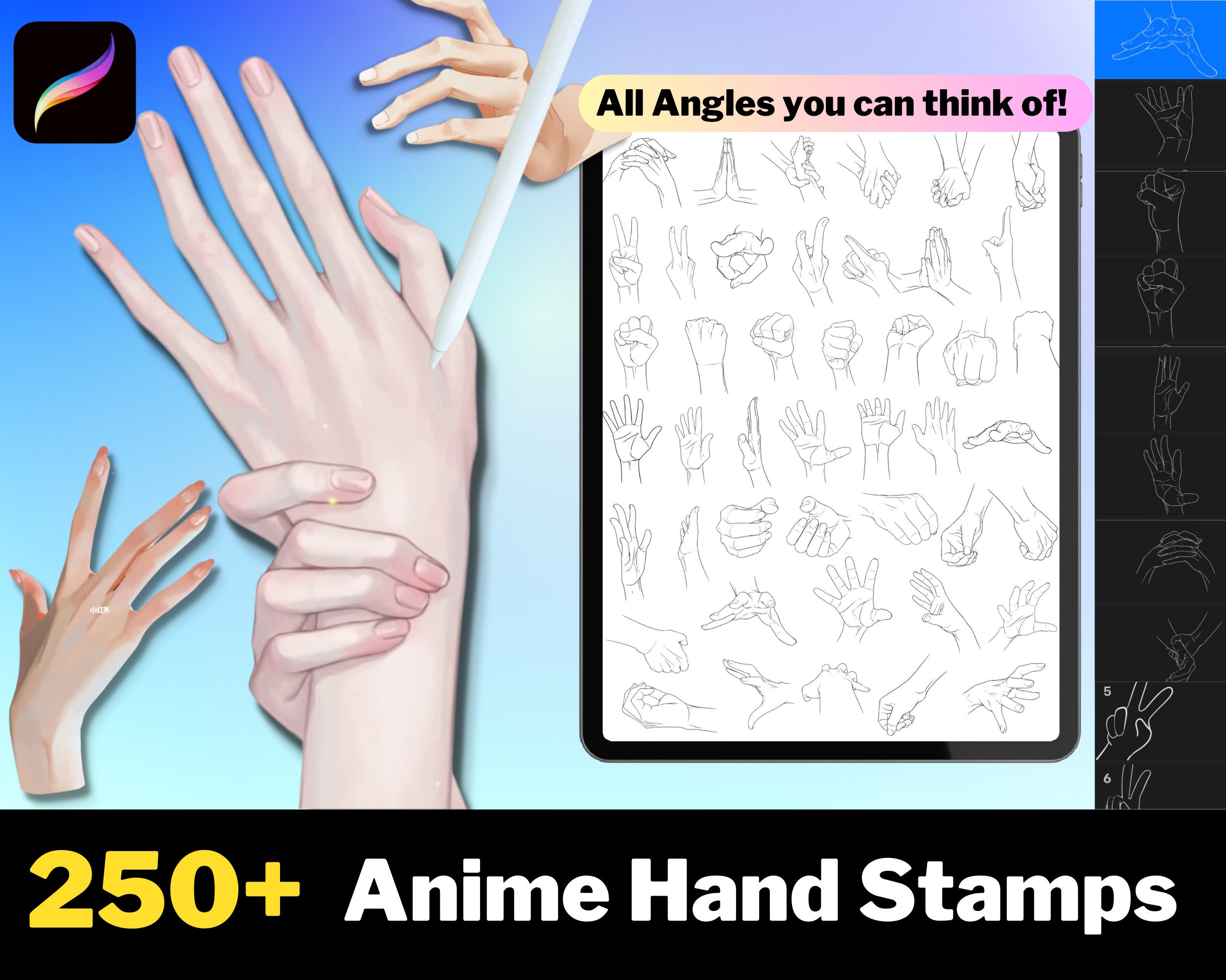 250+ Tampons de mains anime pour Procreate – Set de brosses Manga pour iPad