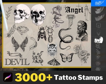 Más de 3000 sellos de tatuajes Procreate, pinceles de tatuajes, pinceles Procreate, pinceles de tatuajes Procreate, paquete de pinceles Procreate,