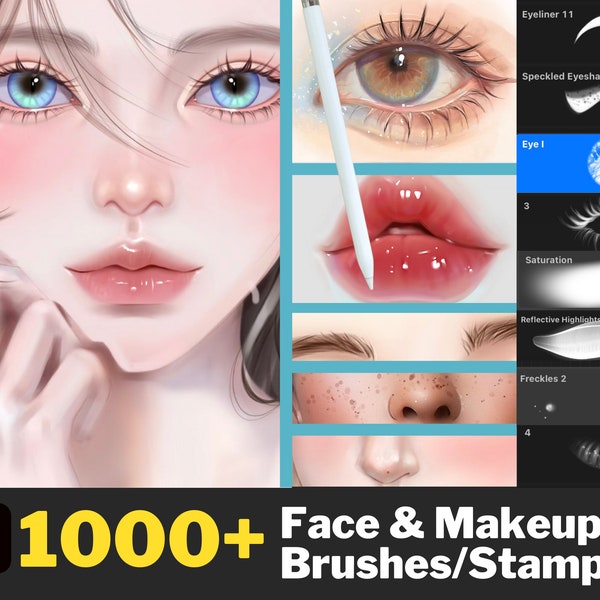 1000+ Procreate Face & Makeup Brushes, Portrait stamps, procreate face stamp, procreate face brush, Procreate eye stamps, Procreate Texture