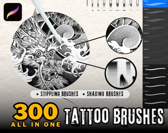 300 pinceles de sombreado y línea punteada para tatuajes en Procreate, pinceles de tatuajes para puntillismo en Procreate, pinceles para Procreate, pinceles para punteo en Procreate