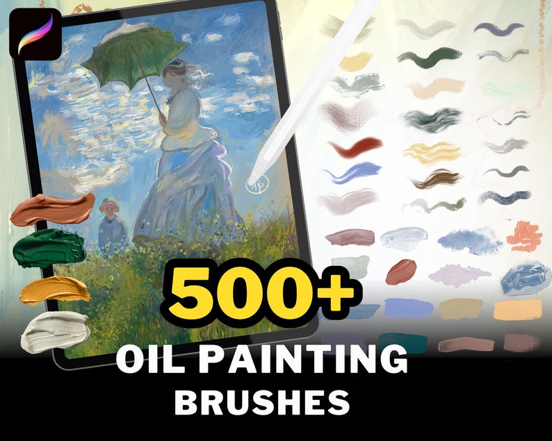 500+ Procreate Oil Paint Brushes, Realistic Oil Paint Textures, Acrylic Procreate Brush, Impasto Strokes Stamps, Abstract Painterly Style image 1