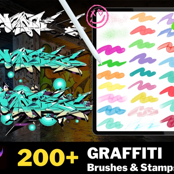 200+ Procreate Graffiti Brushes & Stamps, Procreate Lettering, Procreate Calligraphy, Procreate Spray Brush, Marker Brushes, Procreate Stamp