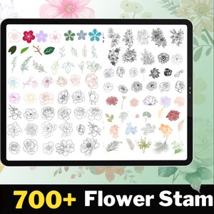 Más de 700 sellos de flores procreadas, sellos botánicos procreados, sellos de tatuajes procreados, hojas procreadas, sellos florales, paquete de plantas procreadas, imagen 1