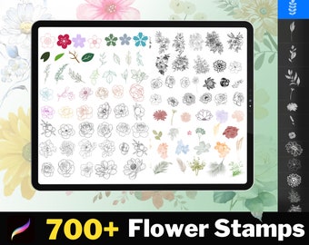 700+ Procreate Flower Stamps, Procreate Botanical Stamps, Procreate Tattoo Stamps, Procreate Leaves, Floral Stamps, Procreate Plant Bundle,