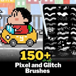 150+ Procreate Pixel & Glitch Brushes, Pixel Art Design, Procreate Retro Stamps, Pixel Art, Video Game Art, Pixel Stamp and Pattern Brushes