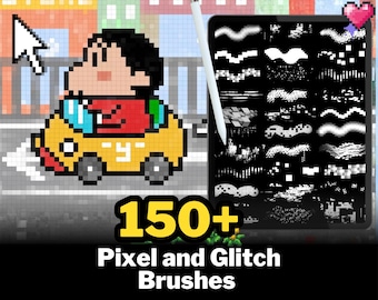 150+ Procreate Pixel and Glitch Brushes, Retro Stamps, Video Game Art (Digital Download)