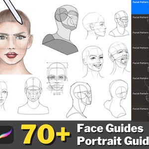 70+ Procreate Face Stamps, Face Guide Stamps, Procreate portrait, Procreate stamps, Procreate Face Brushes, head stamps