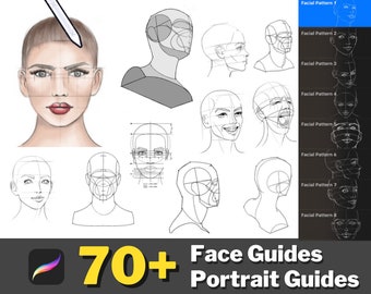 Más de 70 sellos faciales Procreate, sellos guía faciales, retrato Procreate, sellos Procreate, pinceles faciales Procreate, sellos de cabeza