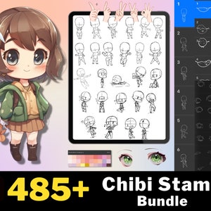 485+ Procreate Chibi Stamp Brushes, Chibi Body Guides, Procreate Color Palette, Chibi Eye Stamps, Procreate Brushes Anime, Comic Manga