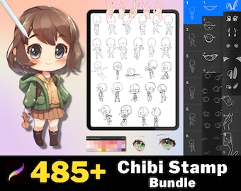 485+ Procreate Chibi Stamp Brushes, Chibi Body Guides, Procreate Color Palette, Chibi Eye Stamps, Procreate Brushes Anime, Comic Manga