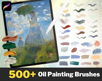 Más de 500 pinceles de pintura al óleo procreado, texturas realistas de pintura al óleo, pincel procreado acrílico, sellos de trazos impasto, estilo pictórico abstracto