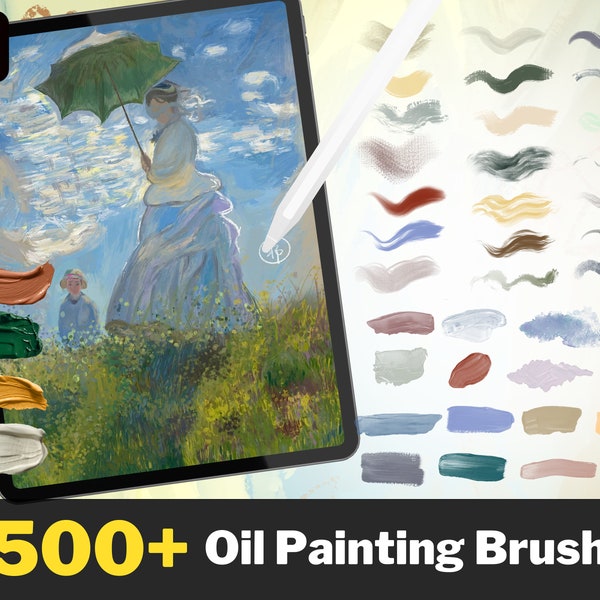 Plus de 500 pinceaux de peinture à l’huile de procréation, textures réalistes de peinture à l’huile, pinceau de procréation acrylique, timbres de traits d’impasto, style pictural abstrait