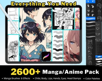 2600+ Procreate Anime Manga Brush Bundle, Procreate Chibi Stamps, Procreate Manga Brushes, Procreate Brushes Anime, Procreate Anime Stamp