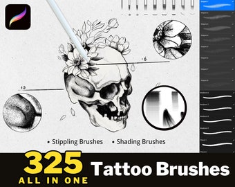 325 Tattoo Stipple Shading and Line Brushes For Procreate, Dotwork Procreate Tattoo Brushes, Procreate Brushes, Procreate Stipple Brushes