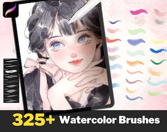 325+ Procreate Watercolor Brush Bundle, Realistic Textures (Digital Download)