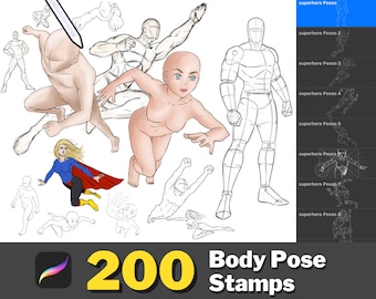 200 Procreate Body Pose Stamps, Action Figure Stamps (Digital Download)
