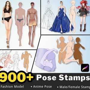 900+ Procreate Body Pose Stamps, Mannequin stamps, Procreate Model Stamps, Procreate Body Stamps, Procreate Figure Stamps, anime female pose
