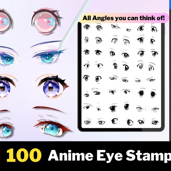 100 Procreate Anime Eye Stamps, Procreate Chibi Stamps, Procreate Brushes Anime, Procreate Manga Brushes, Procreate Manga Stamps, Eye Brush