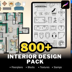 800+ Procreate Interior Design Stamps, Furniture Blocks, Furniture Stamps, Interior Stamps Patterns, Architectural Stamps, texture brushes