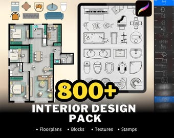 800+ Procreate Interieurontwerpstempels, meubelblokken, meubelstempels, interieurstempels Patronen, architectuurstempels, textuurborstels