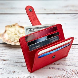 Cartera de mujer, regalo para el día de la madre, billetera de cuero, tarjetero, tarjetero de visita, billetera de cuero para identificación, billetera de cuero de grano completo