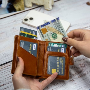 Portemonnee met RFID-blokkering, handgemaakte portemonnee, damesportemonnee, lederen kaarthoes, visitekaarthouder, creditcardportemonnee, pop-upportemonnee, cadeau