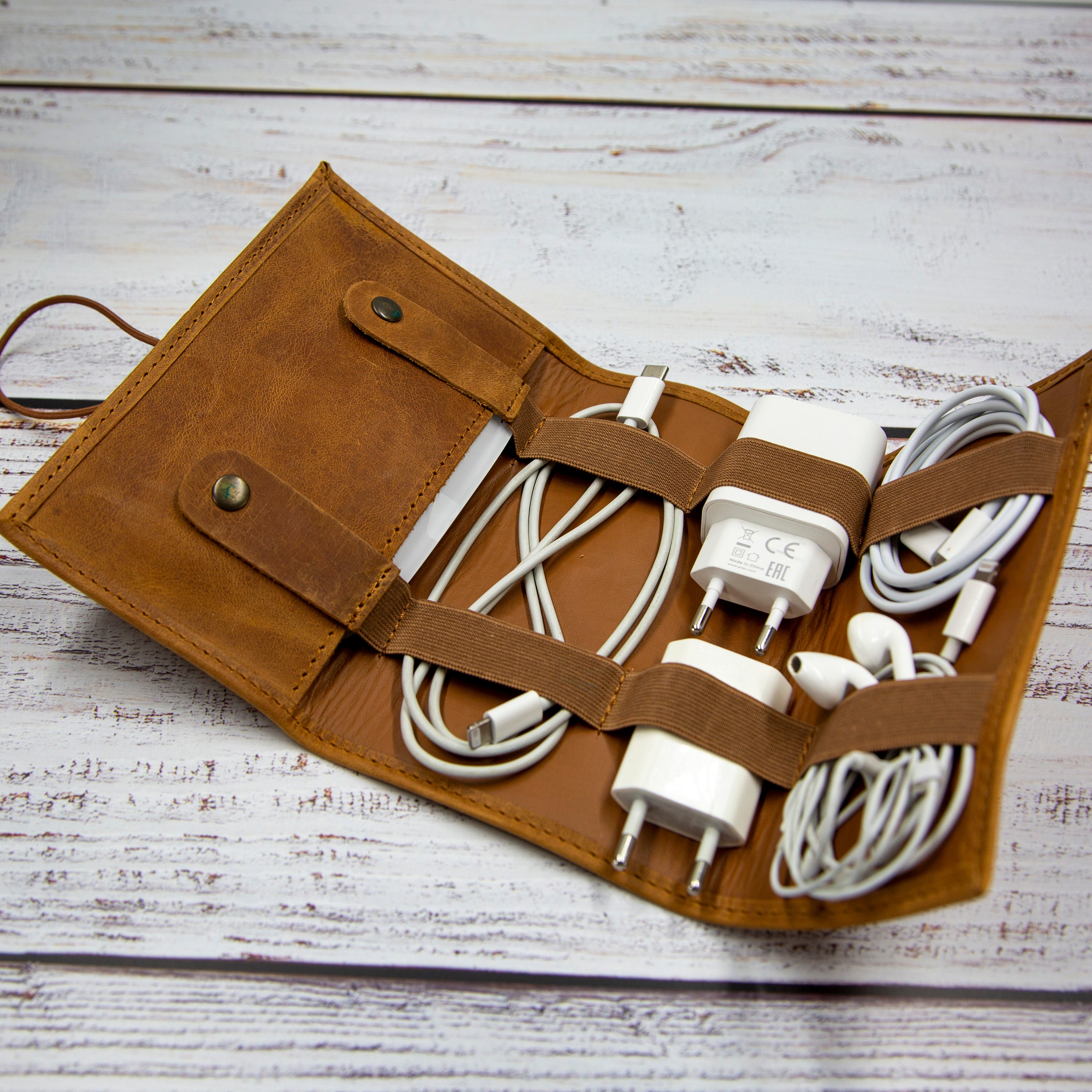 Travel Charger Roll, Cable Organizer Leather Gift for Traveller ...