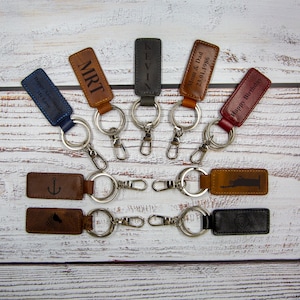 Personalized Keychain, Custom Leather Keyring, Engraved Leather Key Chain, Wedding Gift, Monogrammed Key Fob, Full  Grain Leather Key Loop