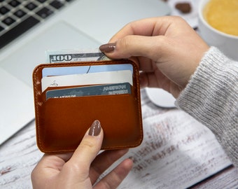 Personalized Wallet, Slim Card Case Minimalist Wallet, Engraving Wallet, Leather Wallet, Mens Gift Wallet, Womens Handmade Wallet, Gift Case