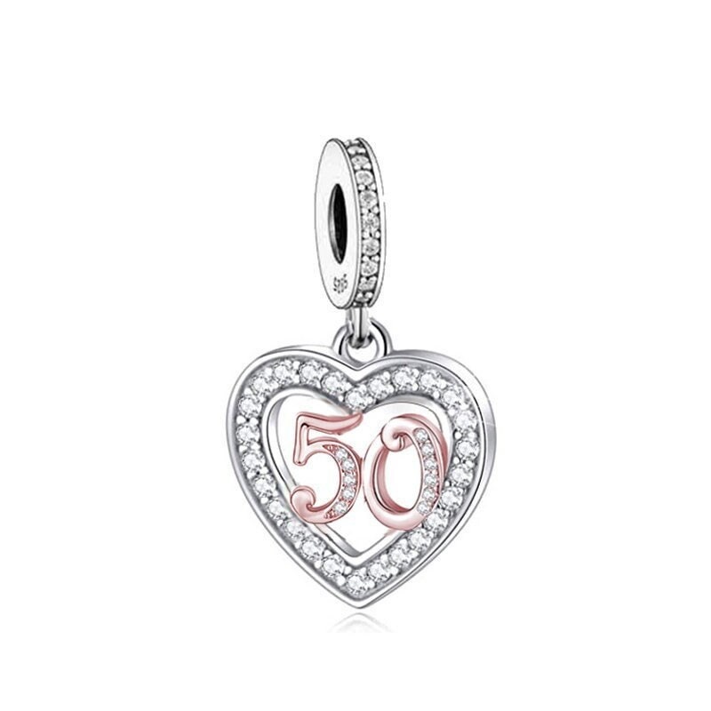 50th Birthday Charm Bracelet Pandora 50 50th Birthday Anniversary Dangle Heart Charm Genuine Sterling Silver 925 Bead Wife Sister Family